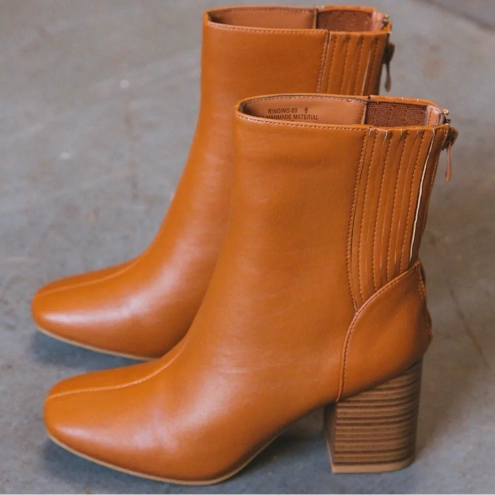 Bamboo High Heel Bootie Back Zipper Chestnut Size 7